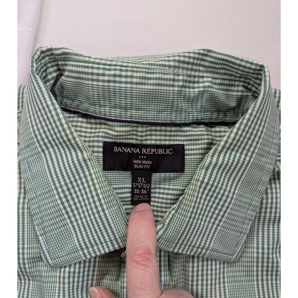 Banana Republic Factory Men's Green Check Dress Shirt Size XL Slim Fit - Picture 5 of 5